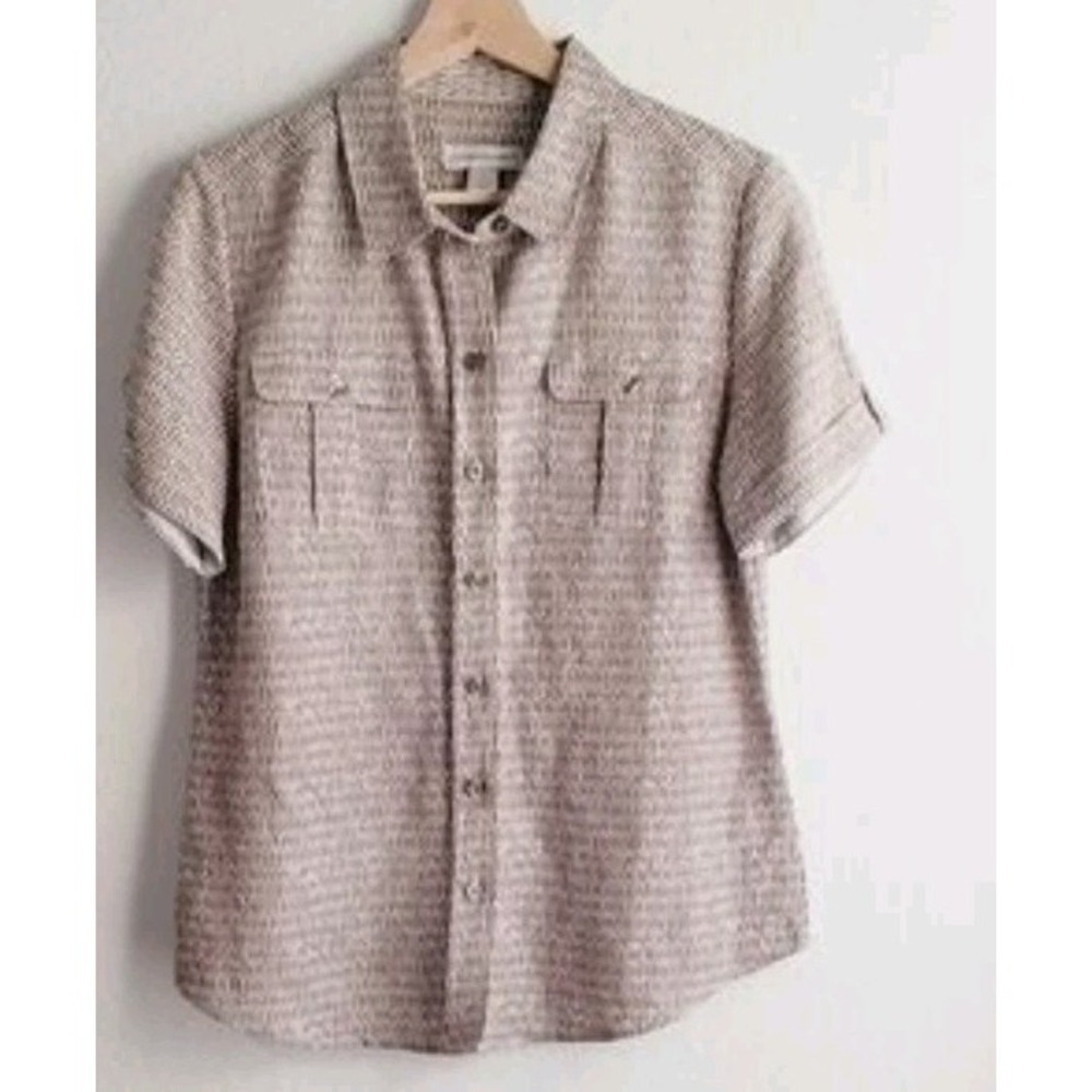CJ Banks Women's 1X Plus Camp Shirt Geometric Linen Pockets Casual Comfy Capsule